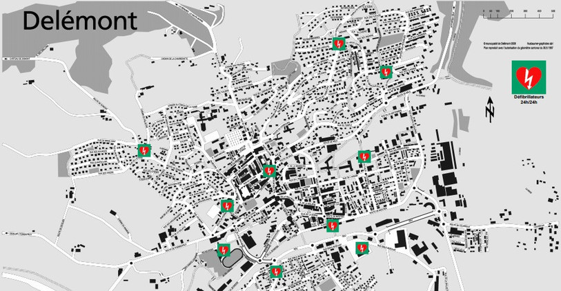 Les emplacements ont été choisis selon la densité et l’âge de la population par secteur, les zones à risque ou encore la faisabilité de l’installation qui nécessite une alimentation électrique. (Image : Ville de Delémont).