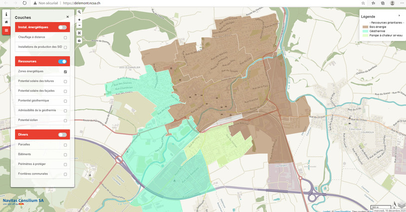 Le portail énergétique de Delémont permet de découvrir les ressources énergétiques potentielles pour chaque bâtiment.