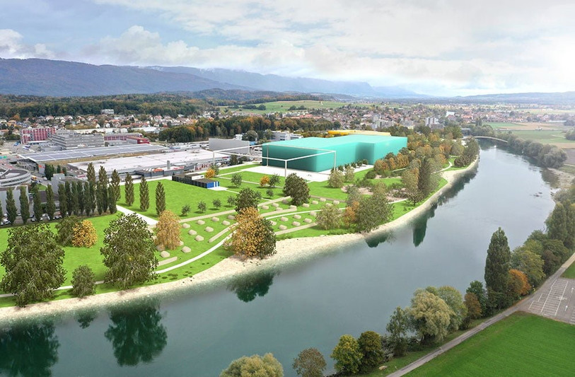 Le nouvel hôpital devrait prendre place au bord du canal de Nidau-Büren. (Photo : nouvelhôpitalbiennebruegg.ch)