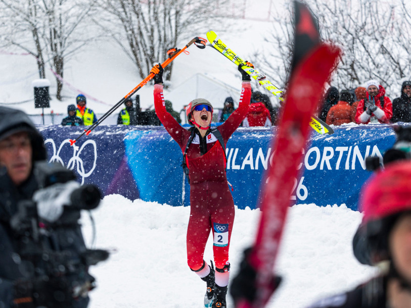 Marianne Fatton première championne olympique de ski alpinisme. (Photo : KEYSTONE/PETER KLAUNZER)
