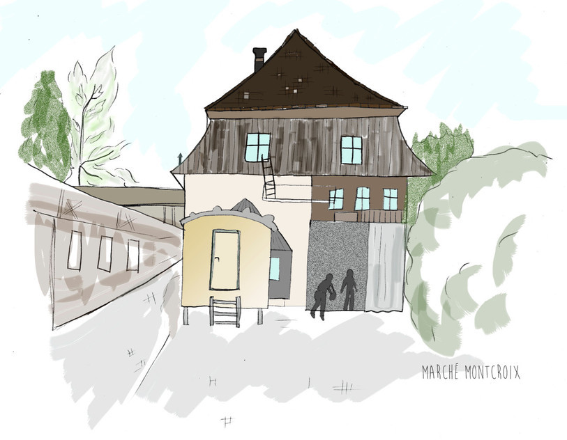 Au Marché Montcroix, les bénévoles et employés côtoient tout type de clients : des collectionneurs, des fans de fripe, des personnes qui ont peu de moyens, ou encore des curieux. (Illustration : Caroline Toussaint).