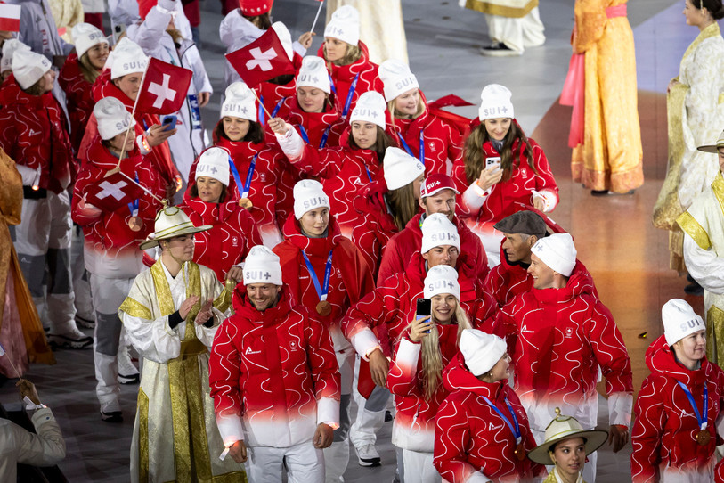 La délégation suisse pouvait avoir le sourire durant la cérémonie de clôture. (Photo : ATS/SALVATORE DI NOLFI)
