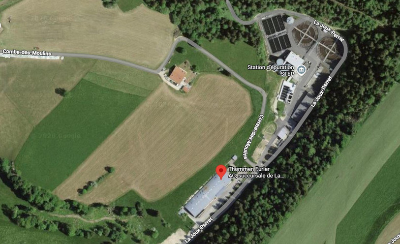 L'entreprise Thommen Furler se situe à quelques dizaines de mètres de la station d'épuration de La Chaux-de-Fonds (capture d'écran Google Maps).