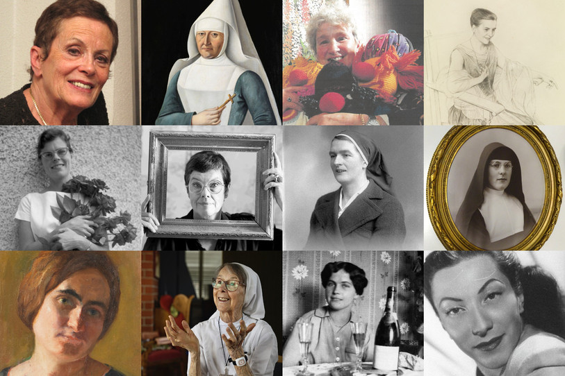 Les 12 femmes mises en valeur lors de cette exposition temporaire. De gauche à droite et de haut en bas : Eliane Chytil, Sœur Ostrega, Judius, Mathilde Monnier, Marie Rose Zuber, Silvius, Marthe Kohler, Sœur Anne Marie Schaffter, Elisabeth Vergon, Sœur Rita, Gilberte Montavon, Denise Péronne. (Sources : collections du Musée de l’Hôtel-Dieu)