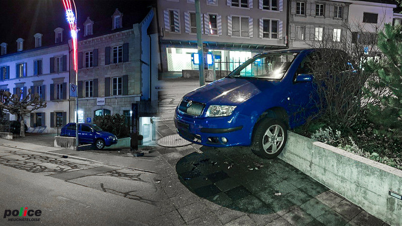 L'automobiliste a eu un accident devant le poste de police de Boudry. Photo : Police neuchâteloise