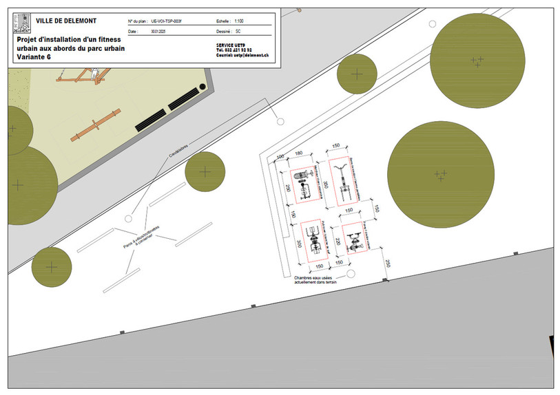 Le futur fitness extéieur sera situé à proximité de la place de jeux du parc urbain. (Illustration : Ville de Delémont.)