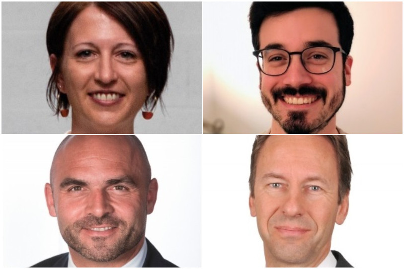 Les quatre candidats au Conseil d'Etat pour le PLRN (de gauche à droite) : Crystel Graf, Lionel Rieder, Laurent Favre et Alain Ribaux. (Photo : PLRN).
