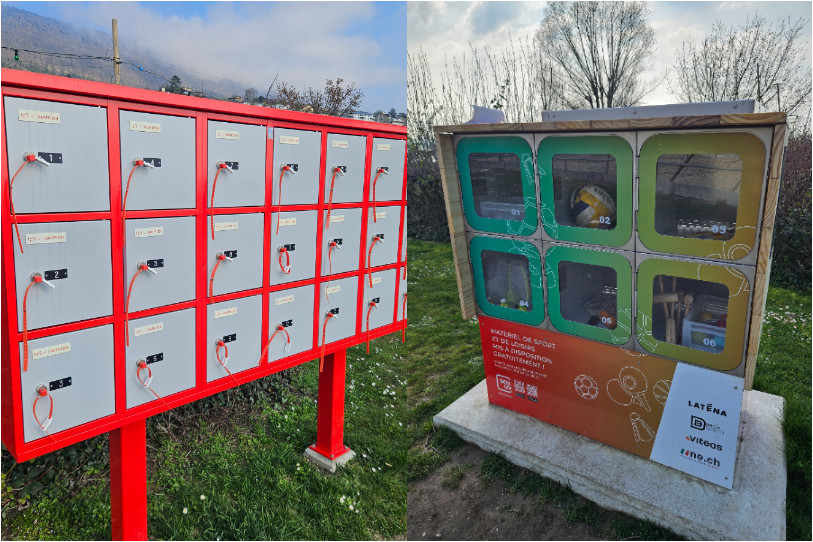 Les nouvelles installations à la plage d'Hauterive: des casiers de sécurité (à gauche) et une BoxUp (à droite).