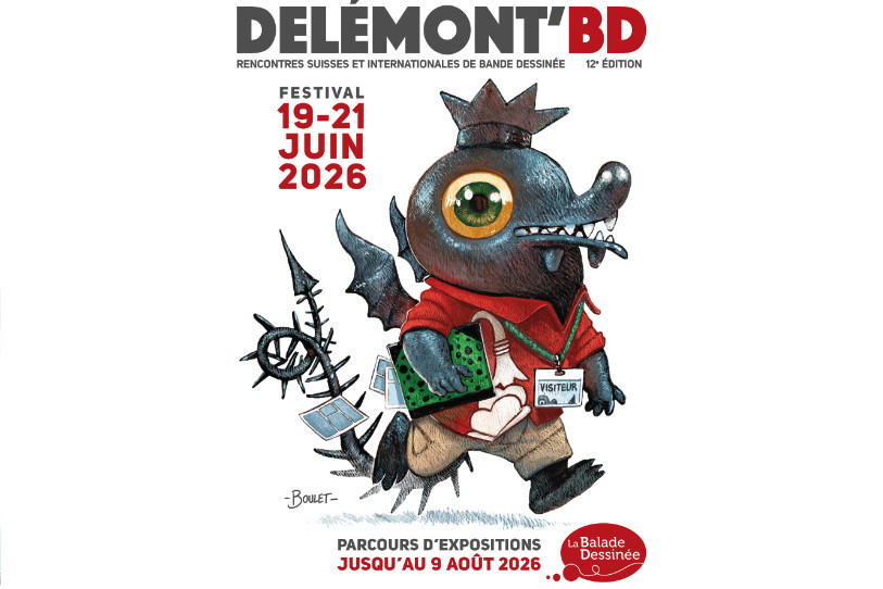 Pour son affiche 2026, le Grand Trissou a souhaité mettre les visiteurs à l’honneur par le biais d’une mascotte de gargouille du Château. (Photo : Boulet pour Delémont’BD 2026 / Graphisme Ivan Brahier.)
