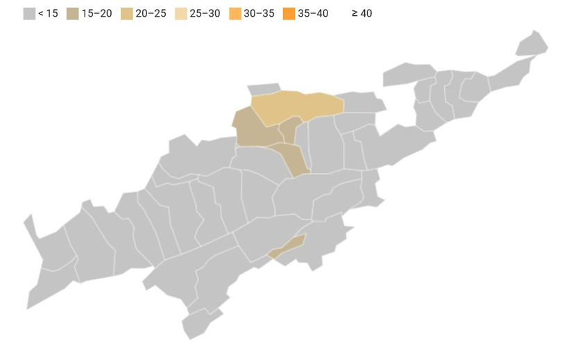 La carte dévoile l'évolution de la participation en temps réel. (Source : Datawrapper)