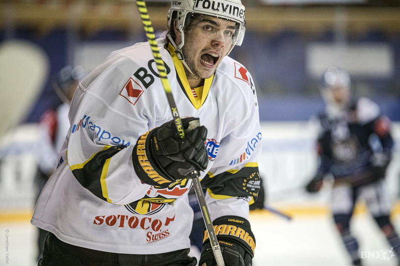 Lee Roberts ici sous le maillot du HC Ajoie lors de saison 2020-2021 en Swiss League. (Photo : Jonathan Vallat)