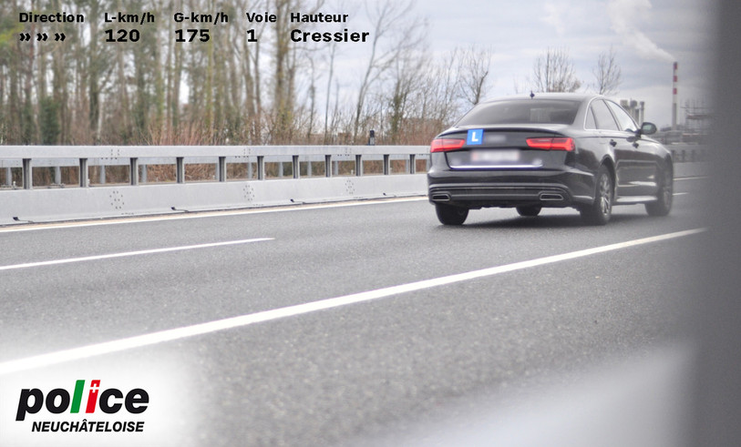L'excès de vitesse a eu lieu sur l'A5 dimanche dernier, à hauteur de Cressier. (Photo : Police neuchâteloise)