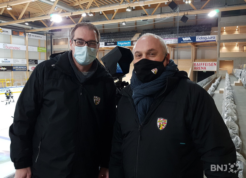 Cédric Seuret (à gauche) et Patrick Cattin ne manquent pas un match du HC Ajoie à Porrentruy.