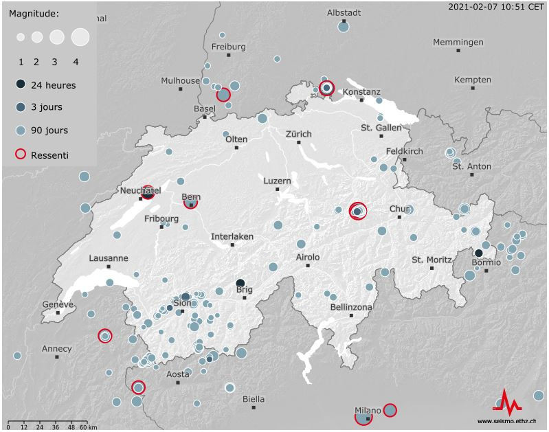 Le séisme a été ressenti dans un rayon d'au moins 4km, selon le Service sismologique suisse.