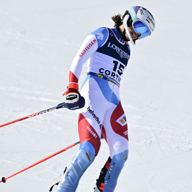 Michelle Gisin doit se contenter du bronze en combiné. (Photo : Keystone/Jean-Christophe Bott).