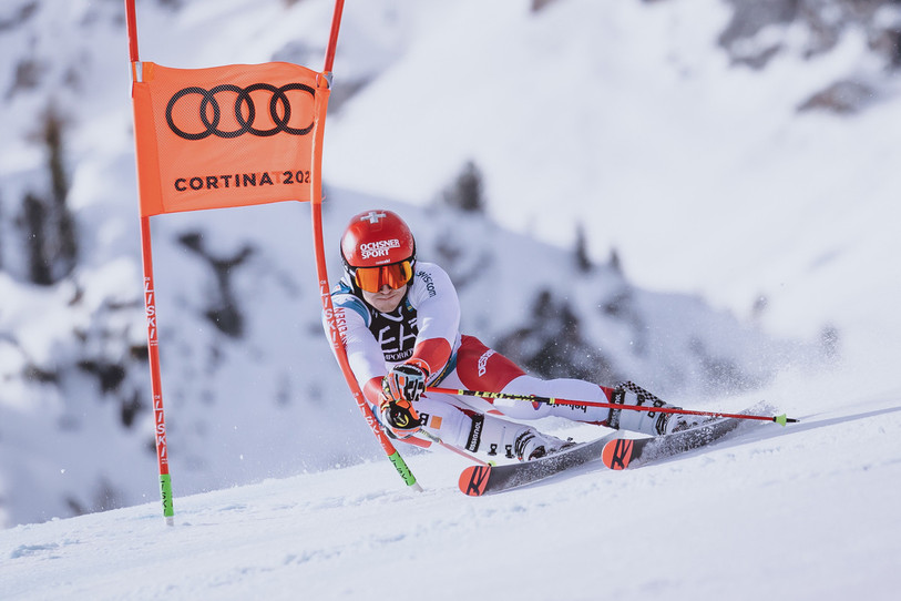 Loïc Meillard remporte une deuxième médaille de bronze lors des Mondiaux de ski alpin de Cortina. (Photo : APA/EXPA/JOHANN GRODER).