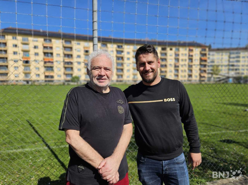 Fazli Azemi (à droite) , responsable de la section Futsal à Peseux-Comète, et coach de l’équipe première et le président du FC Peseux-Comète Pierre Gunthard.