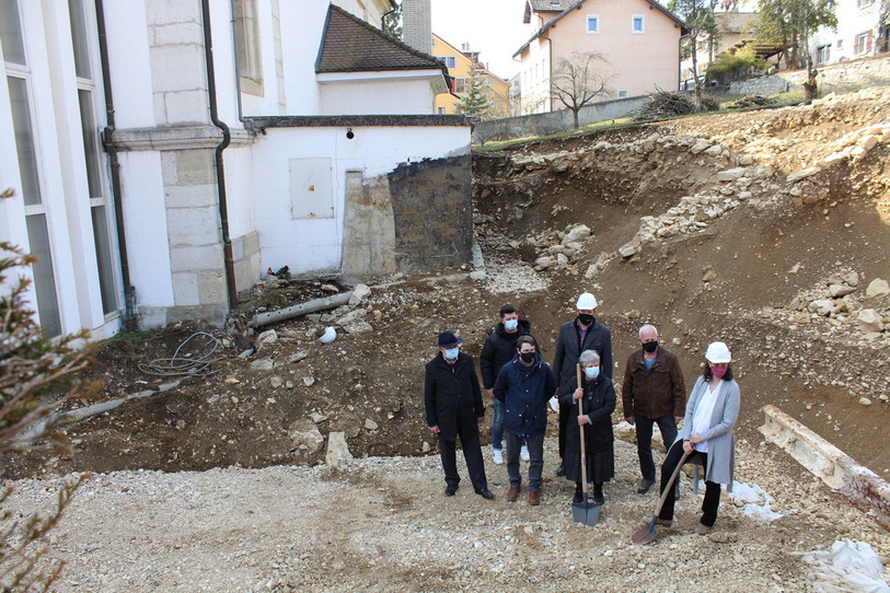 Le premier coup de pelle pour la construction de l'extension de l'Eglise tramelote ont débuté mercredi. (Photo : MBR Architecture).