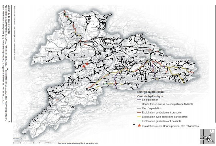 La carte qui fait l'état sur le potentiel de l'énergie hydraulique dans le Jura.