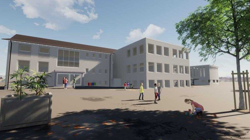 Le projet prévoit l'agrandissement de l'école côté nord (illustration : bureau GVS).