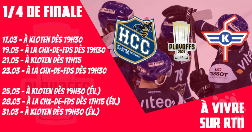 Les quarts de finale des play-off du HC La Chaux-de-Fonds sont à vivre en direct sur RTN.