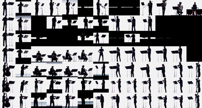 La mosaïque interactive compte au total 91 musiciens. En réalité, ils n’étaient qu’une trentaine et ont été multipliés grâce aux enregistrements. (Crédits photo : Ensemble Symphonique Neuchâtel et Supermafia.)