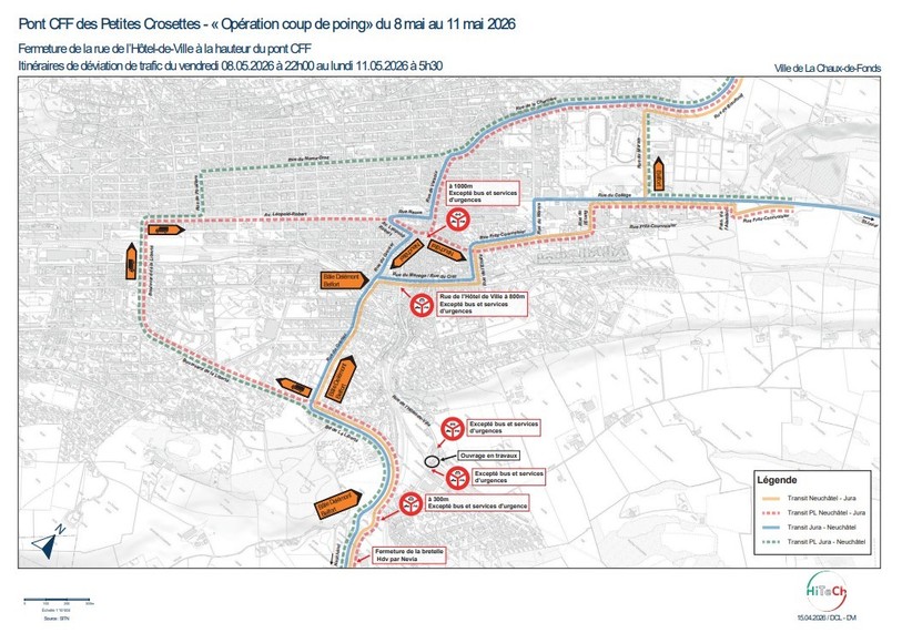Itinéraires de déviation (Photo : Canton de Neuchâtel)