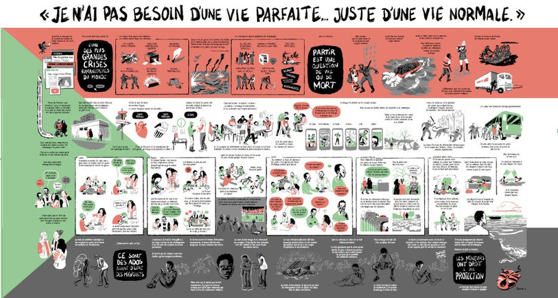 La Jurassienne Léandre Ackermann a passé une semaine dans un centre pour mineurs géré par Médecins Sans Frontières à Calais. (Illustration : MSF/Léandre Ackermann.)
