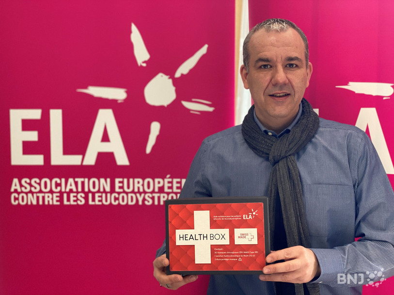 Directeur d'ELA Suisse, association basée à Tavannes, Pascal Priamo présente la Health Box. Un kit de santé dont les bénéfices sont reversés pour les enfants touchés par une leucodystrophie.