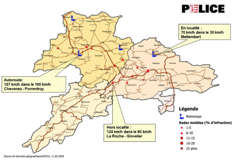 La police cantonale a publié ses statistiques sur la circulation routière en avril. (Image : Police cantonale jurassienne)