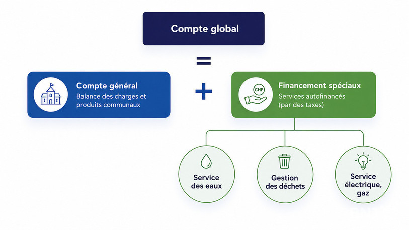 Schéma des comptes communaux. (Photomontage : rfj.ch)