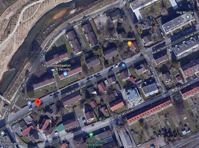 Une zone 30 pourrait voir le jour aux chemins de la Course, de la Truite et des Bouleaux. (Photo : Google Maps, Images ©2021 Maxar Technologies, Données cartographiques ©2021)