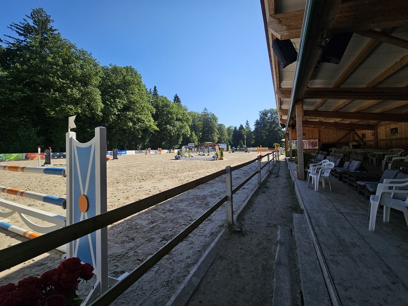 Le paddock du Cudret se trouve à l'orée de la forêt et une tribune couverte apporte encore de l'ombre.