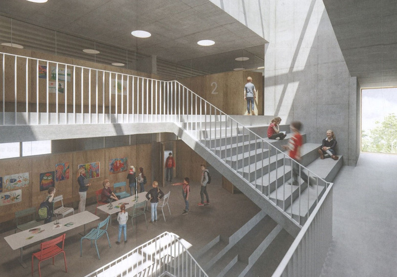 Deux nouveaux bâtiments compléteront les deux actuels. Photo : Commune de Courrendlin