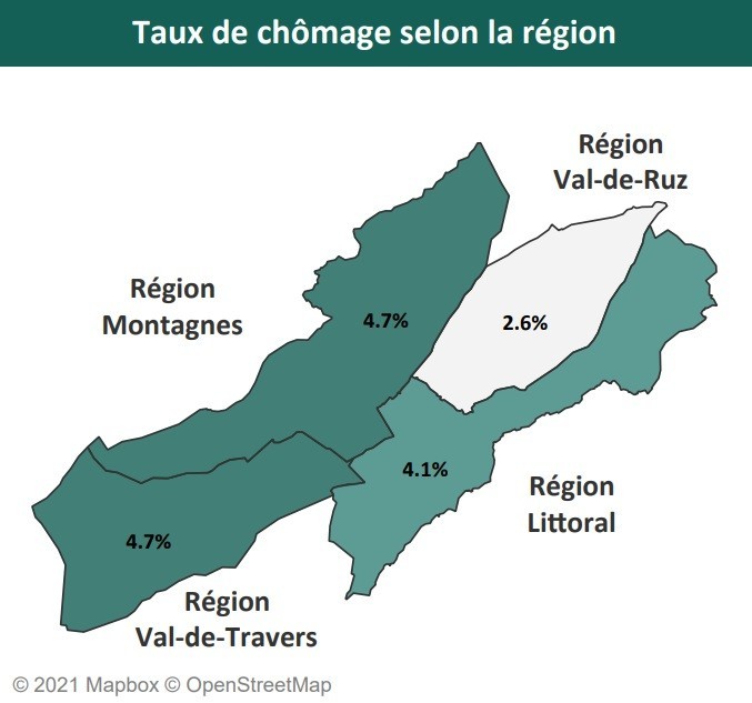 Le taux de chômage par région dans le canton de Neuchâtel. (Image : Canton de Neuchâtel).