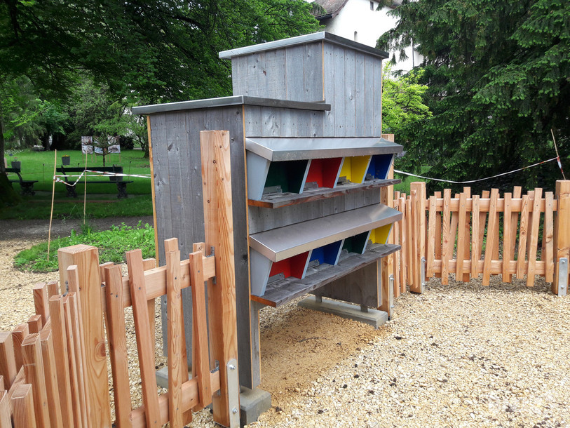 En parallèle à l'exposition, un rucher a été installé. Objectif : produire du miel ainsi que des colonies d'abeilles avec reine.