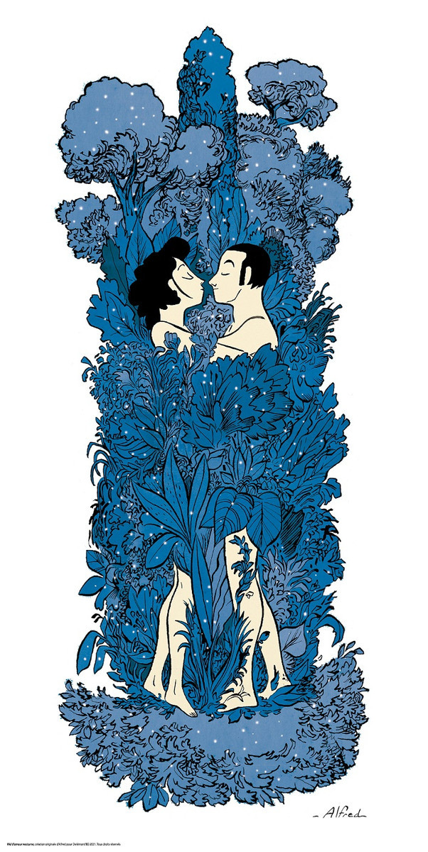 Le « Nid d'amour » d'Alfred, réalisé spécialement pour Delémont BD. L'oeuvre est affichée de manière monumentale sur la façade d'un bâtiment delémontain situé à la rue des Moulins.
