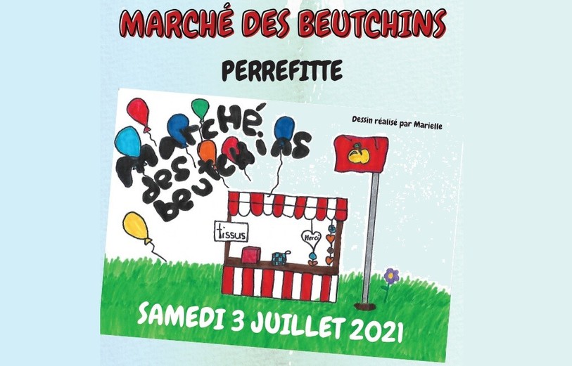 L'affiche du marché des Beutchins a été imaginée et dessinée par Marielle, une élève de Perrefitte. (Photo: flyer du marché des Beutchins)