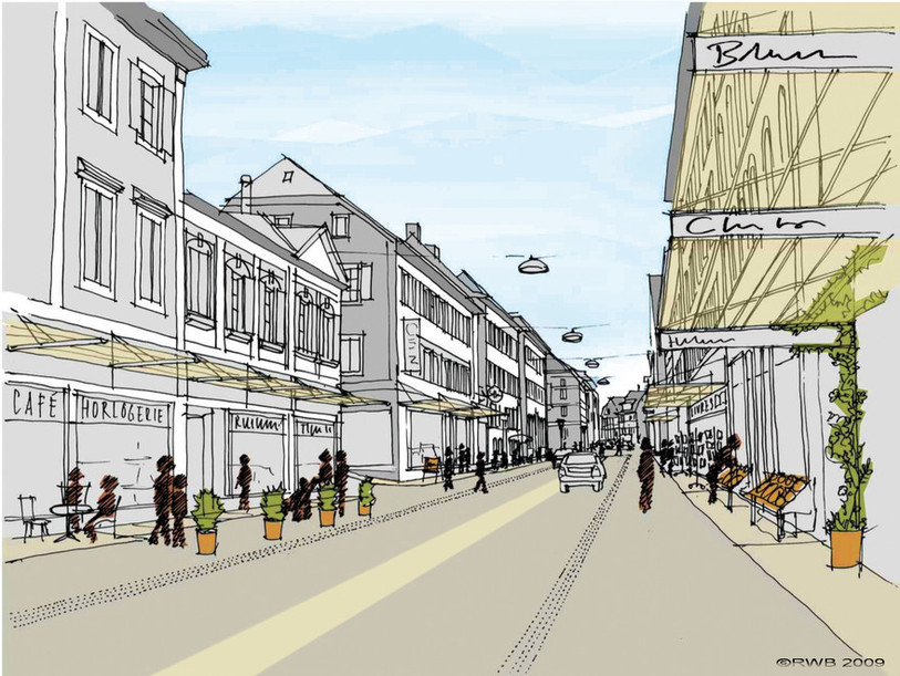 Vue de la rue Francillon à St-Imier selon le projet Conviviacité