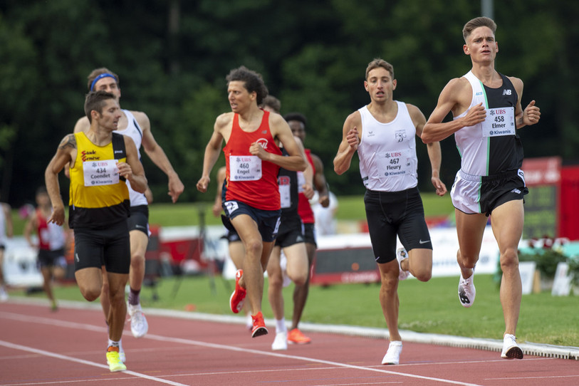 Jérémie Fleury (2e depuis la droite) sur le 1'500 m des championnats de Suisse d'athlétisme à Langenthal (photo : KEYSTONE/Marcel Bieri).