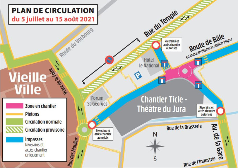 L'itinéraire de déviation pendant les travaux. (Image: Ville de Delémont)
