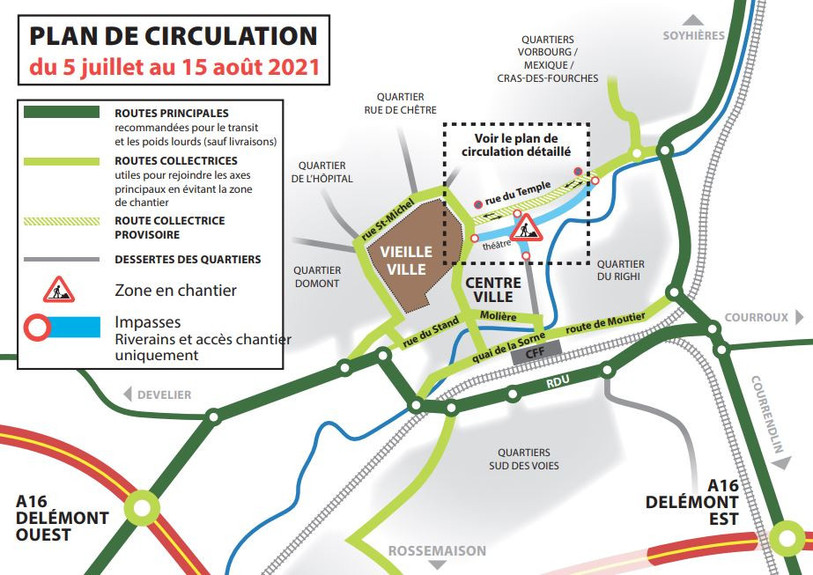 Le plan de circulation durant les travaux. (Image: Ville de Delémont)