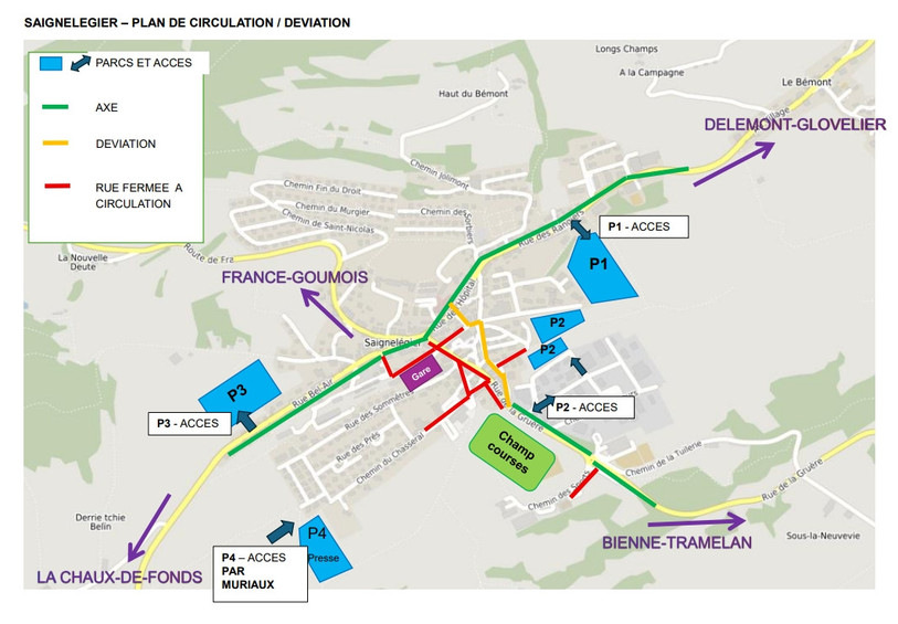 Le plan de circulation pour accéder au Marché-Concours. (Photo : Police cantonale jurassienne).