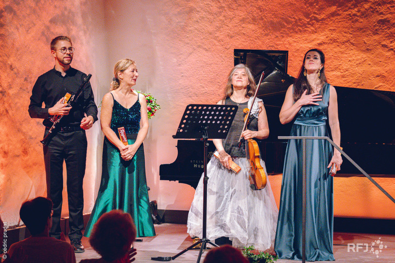 Emile Sanglard, Christiane Baume-Sanglard, Véronique Valdès et Lyda Chen-Argerich (de gauche à droite) forment l'Ensemble Ajoie (Photo : Cédric Prudat)