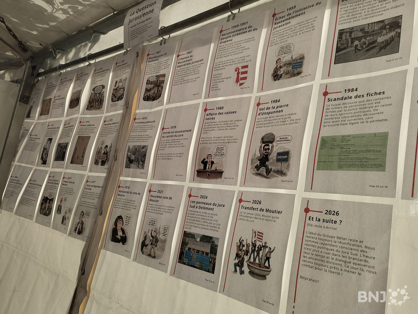 Le mouvement autonomiste affiche aussi dans son stand plusieurs dates importantes de la Question jurassienne.
