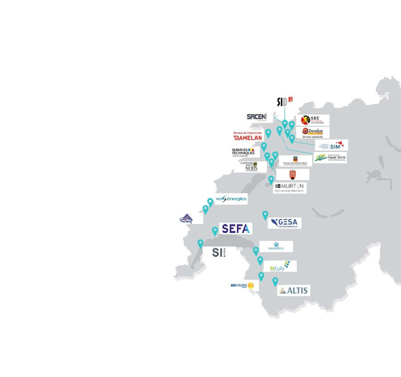 Les différents distributeurs d'énergie regroupés par SDenergie. (Carte : SDenergie).