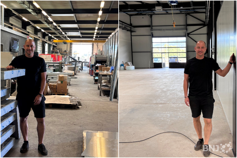 Cyrille Crevoiserat, directeur de Dukométal, pose dans son ancienne et sa nouvelle usine.