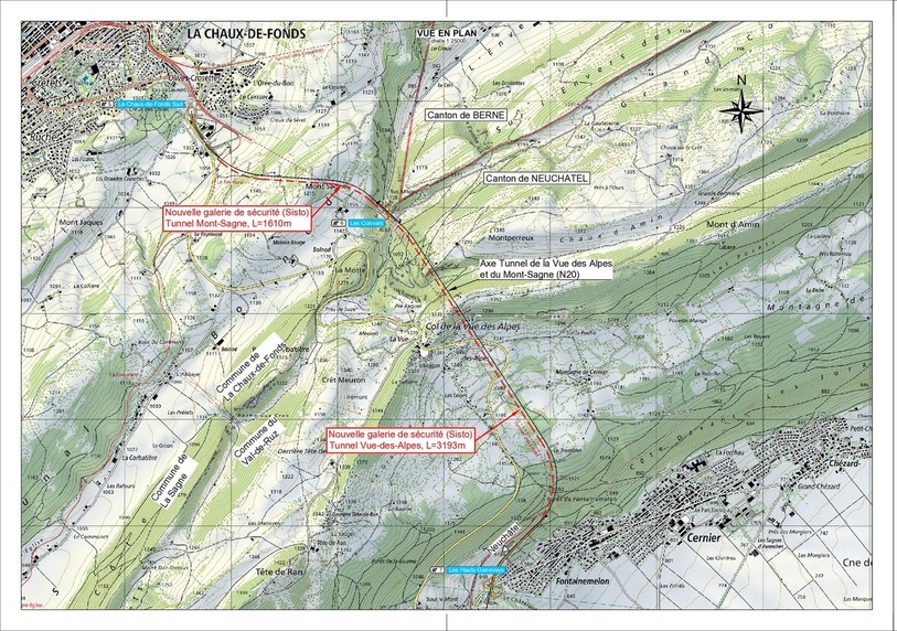 Le plan de situation des galeries de sécurité. (Photo: rapport technique de la Confédération, SITN)