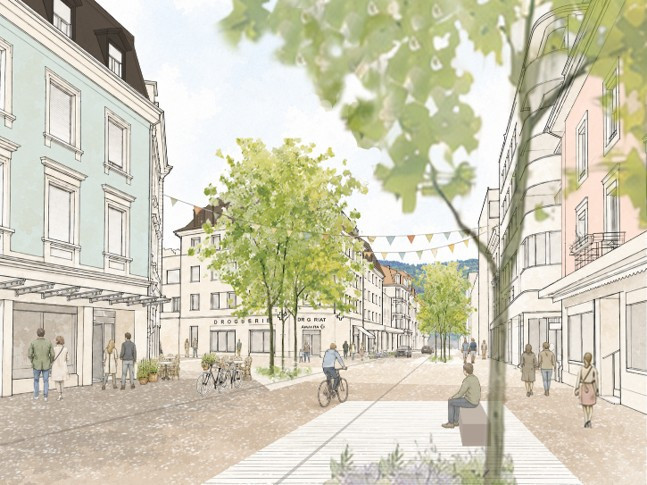 Une vue du projet de réaménagement de l'avenue de la Gare à Delémont. Photo: delemont.ch