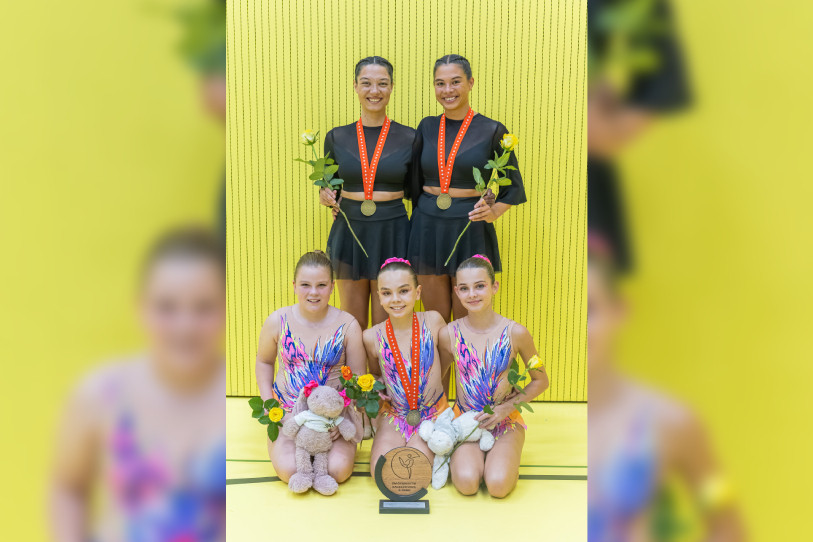 Les médaillées jurassiennes lors des Championnats de Suisse de gymnastique individuelle et à deux (photo : Doris Bürki).